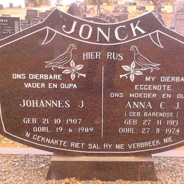 JONCK Johannes J. 1907-1989 &amp; Anna C.J. BARENDSE 1913-1974