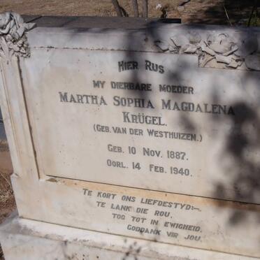KRÜGEL Martha Sophia Magdalena nee VAN DER WESTHUIZEN 1887-1940