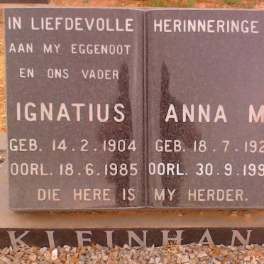 KLEINHANS Ignatius 1904-1985 &amp; Anna M. 1922-1994