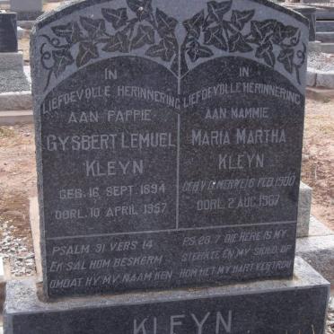 KLEYN Gysbert Lemuel 1894-1957 &amp; Martha Maria 1900-1967