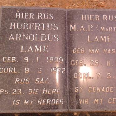 LAME Hubertus Arnoldus 1909-1972 &amp;  M.A P. Martha 1907-1978