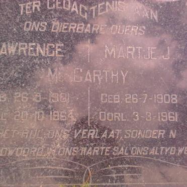 McCARTHY Lawrence 1901-1964 &amp; Martje J. 1908-1961