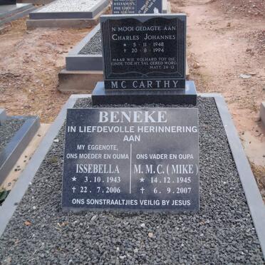 MC CARTHY Charles Johannes 1948-1994 :: BENEKE M.M.C. 1945-2007 &amp; Issebella 1943-2006