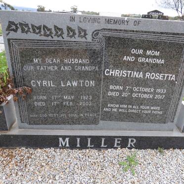 MILLER Cyril Lawton 1923-2003 & Christina Rosetta 1933-2017