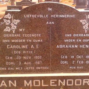 MOLENDORFF Abraham Hendrik, van 1904-1986 &amp; Caroline A.E.  HITGE 1902-1967