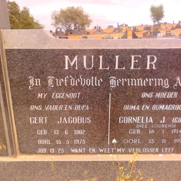 MULLER Gert Jacobus 1902-1975 &amp; Cornelia J. LOURENS 1914-1993