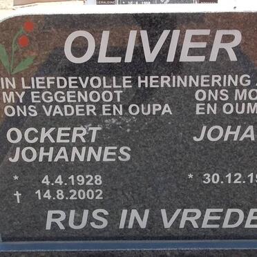 OLIVIER Ockert Johannes 1928-2002 &amp; Johanna 1928-