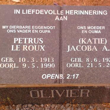 OLIVIER Petrus Le Roux 1913-1990 &amp; Jacoba A. 1920-2007