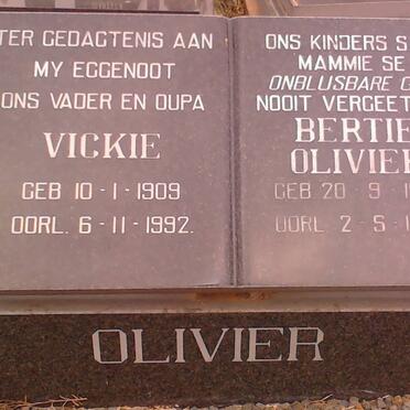 OLIVIER Bertie 1907-1997 &amp; Vickie 1909-1992 
