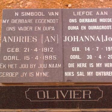 OLIVIER Andries 1912-1985 &amp; Johanna 1918-2006