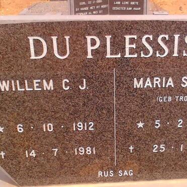 PLESSIS Willem C.J., du 1912-1981 &amp; Maria Sophia TROLLIP 1913-1999 