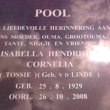 POOL Isabella Hendrieka Cornelia nee V.D. LINDE 1929-2008