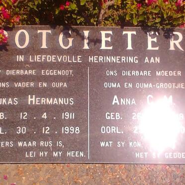POTGIETER Lukas Hermanus 1911-1998 &amp; Anna C.M. 1919-2002