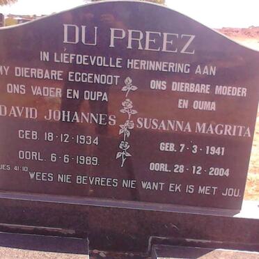 PREEZ David Johannes, du 1934-1989 &amp; Susanna Magrita 1941-2004