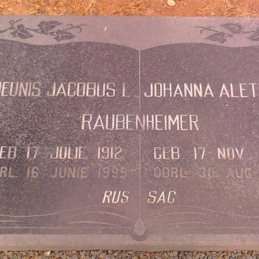 RAUBENHEIMER Theunis Jacobus L. 1912-1995 &amp; Johanna Aletta E. 1922-1983