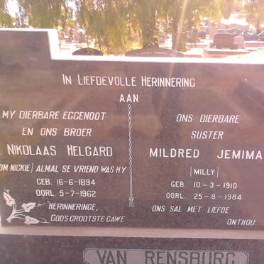 RENSBURG Nikolaas Helgard, van 1894-1962 &amp; Mildred Jemima 1910-1984