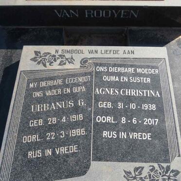 ROOYEN Urbanus G., van 1918-1986 & Agnes Christina 1938-2017