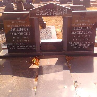 SAAYMAN Philippus Lodewicus 1916-1988 &amp; Elizabeth Magdalena 1919-2001