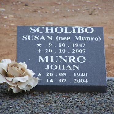 SCHOLIBO Munro Johan 1940-2004 &amp; Susan MUNRO 1947-2007