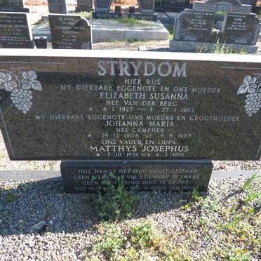 STRYDOM Johanna Maria nee CAMPHER 1908-1985 :: STRYDOM Matthys Josephus 1926-1996 & Elizabeth Susanna VAN DER BERG 1927-1962