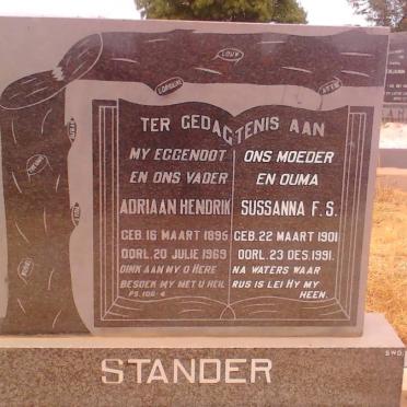 STANDER Adriaan Hendrik 1895-1969 &amp; Sussana F.S. 1901-1991