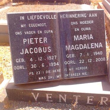 VENTER Pieter Jacobus 1927-1994 &amp; Maria Magdalena 1940-2008