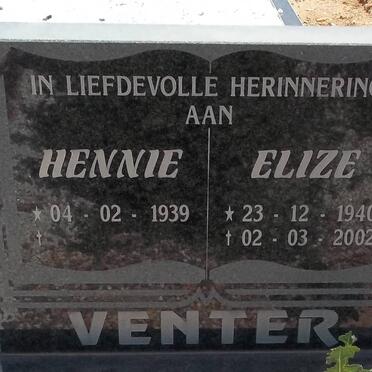 VENTER Hennie 1939- &amp; Elize 1940-2002
