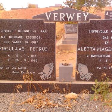 VERWEY Herculaas Petrus 1915-1983 &amp; Aletta Magdalena M. GRUNDLINGH 1919-1997
