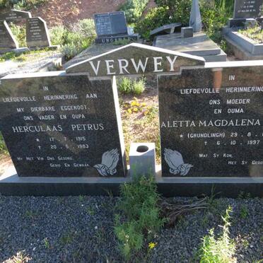 VERWEY Herculaas Petrus 1915-1983 & Aletta Magdalena Maria GRUNDLINGH 1919-1997