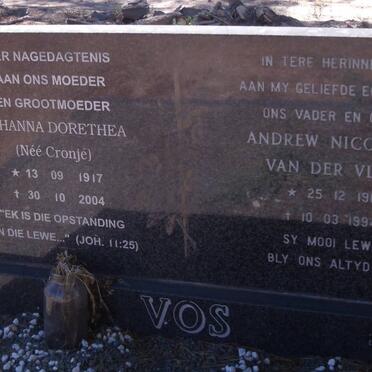 VOS Andrew Nicolaas van der Vlies 1911-1994 &amp; Johanna Dorethea CRONJÉ 1917-2004