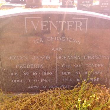 VENTER Johan Jakob Frederik 1880-1964 &amp; Johanna Christina VAN TONDER 1885-1968