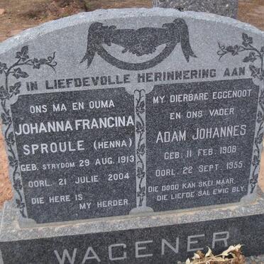 WAGENER Adam Johannes 1908-1955 &amp; Johanna Francina SPROULE 1913-2004