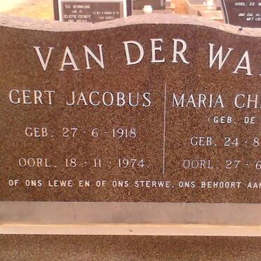 WALT Gert Jacobus, van der 1918-1974 &amp; Maria Christina DE WET 1924-1998