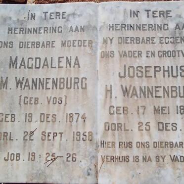 WANNENBURG Josephus H. 1870-1951 &amp; Magdalena M. VOS 1874-1958