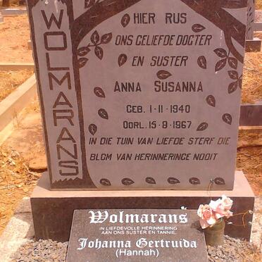 WOLMARANS Johanna Gertruida 1933-2001 :: WOLMARANS Anna Susanna 1940-1967 