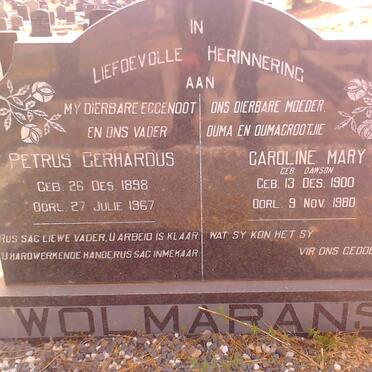 WOLMARANS Petrus Gerhardus 1898-1967 &amp; Caroline Mary DAWSON 1900-1980