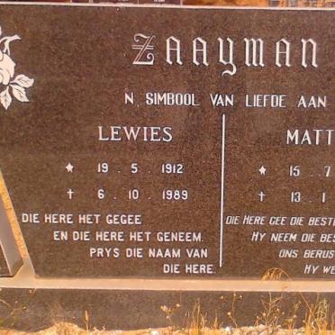 ZAAYMAN Lewies 1912-1989 &amp; Matty 1910-1978