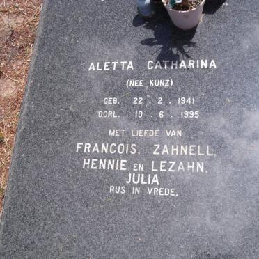 ZYL Aletta Catharina, van nee KUNZ 1941-1995