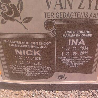 ZYL Nick, van 1925-2010 &amp; Ina 1934-2011