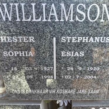 WILLIAMSON Stephanus Esias 1920-2004 & Hester Sophia 1927-1998 