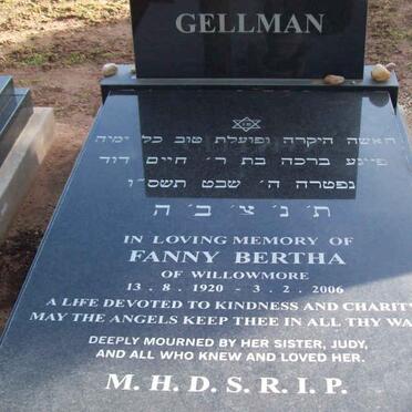GELLMAN Fanny Bertha 1920-2006