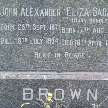 BROWN John Alexander 1871-1934 &amp; Eliza Sarah BENDLE 1869-1955