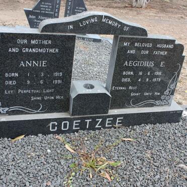 COETZEE Aegidius E. 1916-1979 &amp; Annie 1919-1991