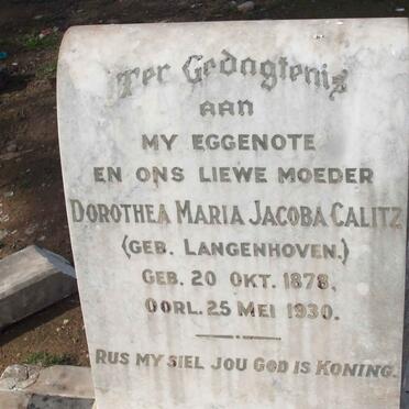 CALITZ  Dorothea Maria Jacoba nee LANGENHOVEN 1878-1930