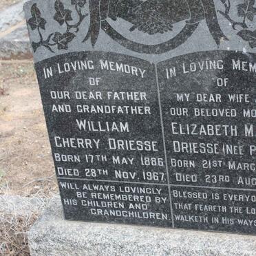 DRIESSE William Cherry 1886-1967 &amp; Elizabeth Maria PAGEL 1890-1961