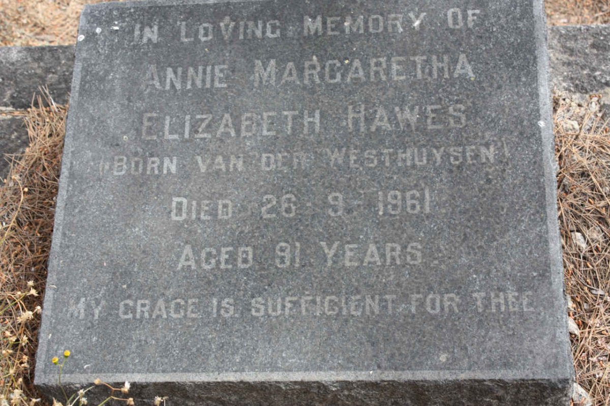 HAWES Annie Margaretha Elizabeth nee VAN DER WESTHUIZEN -1961