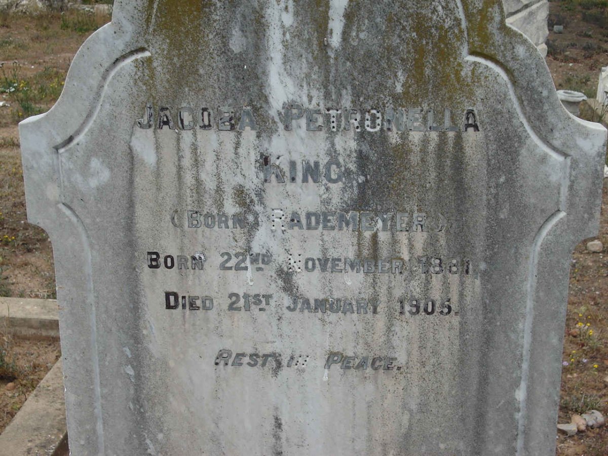 KING Jacoba Petronella nee RADEMEYER 1881-1905