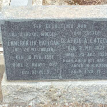 LATEGAN Emmerentia nee v.d. WESTHUIZEN 1851-1927 :: LATEGAN Beatric A. 1875-1959