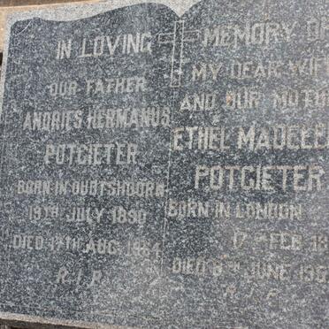 POTGIETER Andries Hermanus 1890-1964 &amp; Ethel Madeleine 1893-1957
