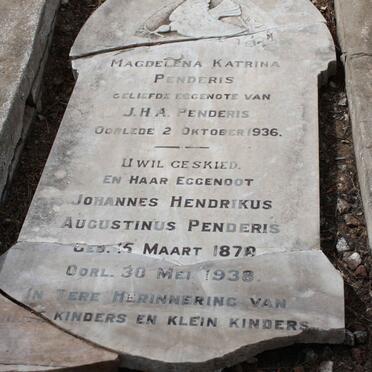 PENDERIS Johannes Hendrikus Augustinus 187?-1938 &amp; Magdelena Katrina -1936
